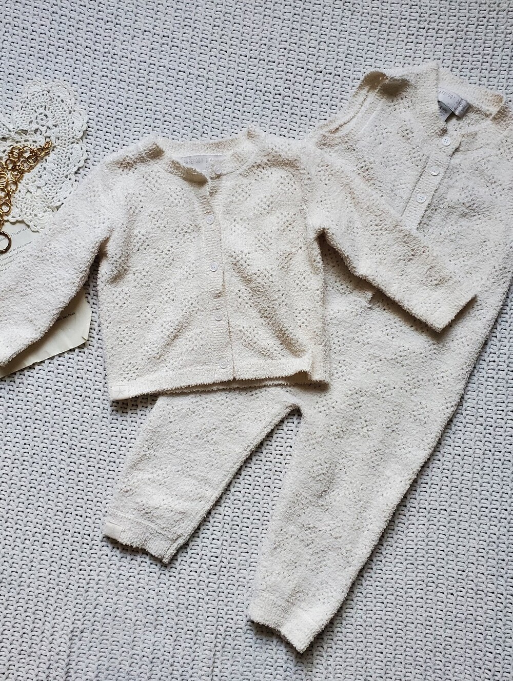 Barefoot Dreams 2 Piece Overall Sweater Romper Set